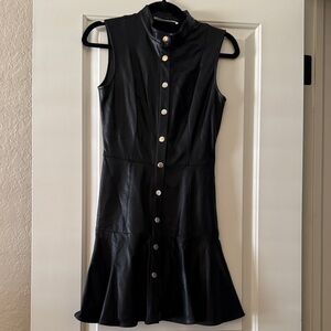 Amanda Uprichard Vegan Leather Black Button-Front Mini Dress